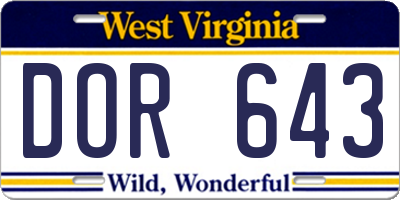 WV license plate DOR643