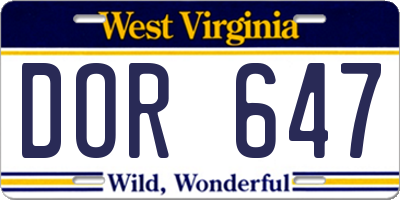 WV license plate DOR647