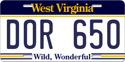 WV license plate DOR650