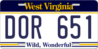WV license plate DOR651