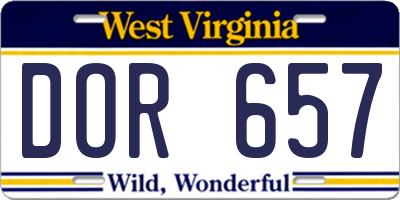 WV license plate DOR657