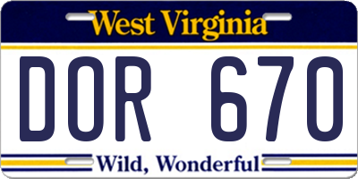WV license plate DOR670