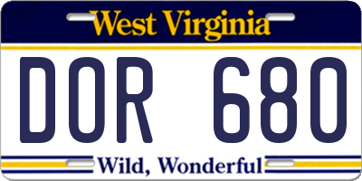 WV license plate DOR680