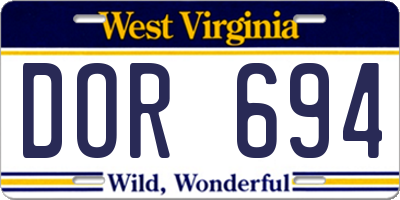 WV license plate DOR694