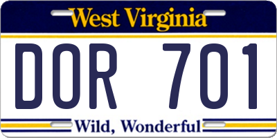 WV license plate DOR701