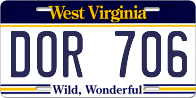 WV license plate DOR706