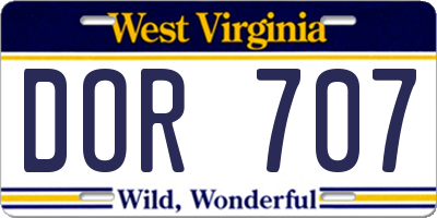 WV license plate DOR707