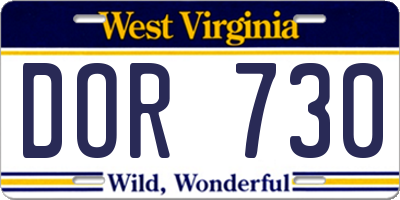 WV license plate DOR730