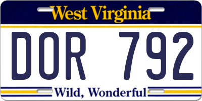 WV license plate DOR792