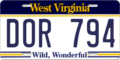 WV license plate DOR794