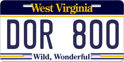WV license plate DOR800
