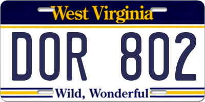 WV license plate DOR802