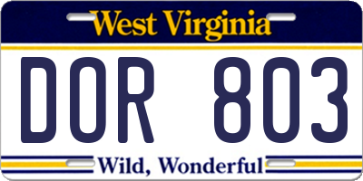 WV license plate DOR803