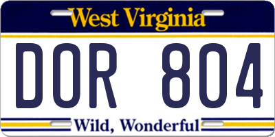 WV license plate DOR804