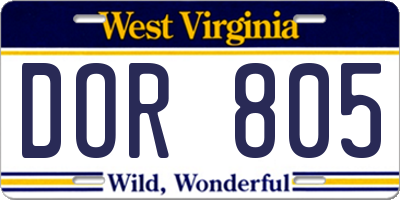 WV license plate DOR805
