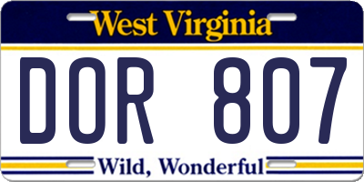 WV license plate DOR807