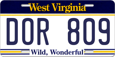 WV license plate DOR809