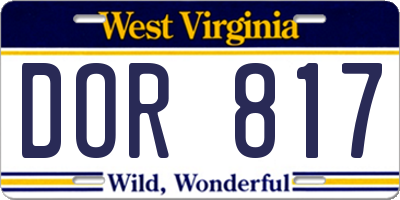 WV license plate DOR817