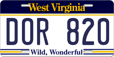 WV license plate DOR820