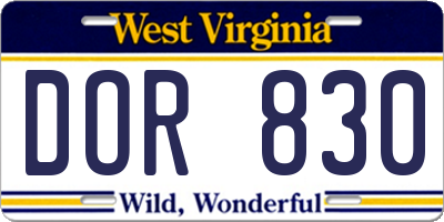 WV license plate DOR830
