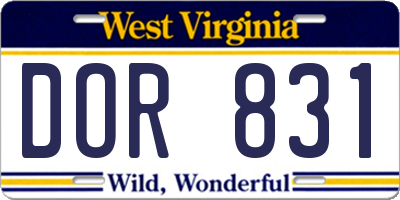WV license plate DOR831
