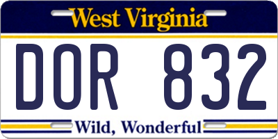 WV license plate DOR832