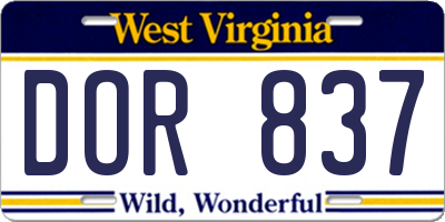 WV license plate DOR837