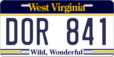 WV license plate DOR841