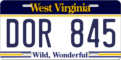WV license plate DOR845