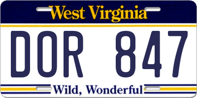WV license plate DOR847