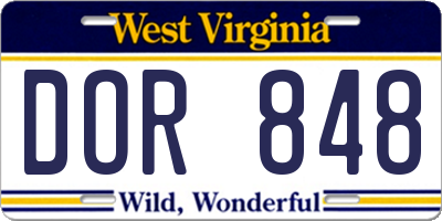 WV license plate DOR848