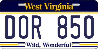 WV license plate DOR850