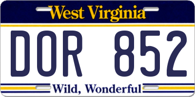 WV license plate DOR852