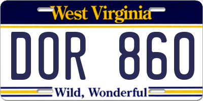 WV license plate DOR860