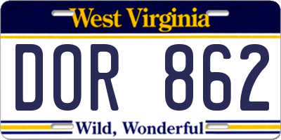 WV license plate DOR862