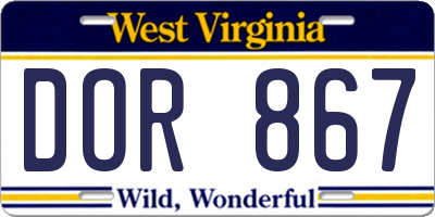 WV license plate DOR867