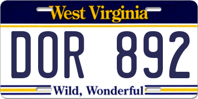 WV license plate DOR892