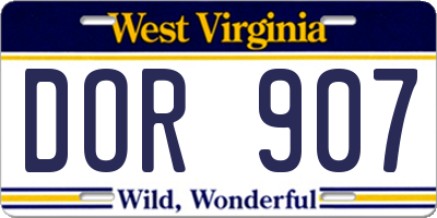 WV license plate DOR907