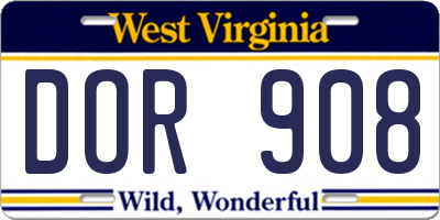WV license plate DOR908