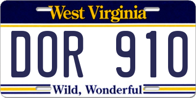 WV license plate DOR910