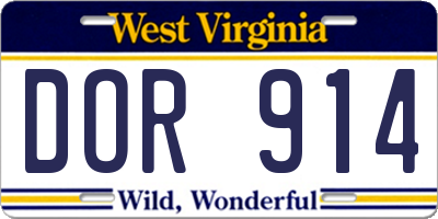 WV license plate DOR914