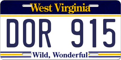 WV license plate DOR915