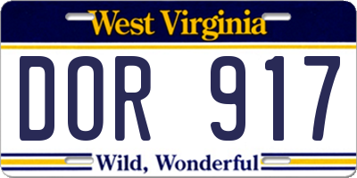 WV license plate DOR917