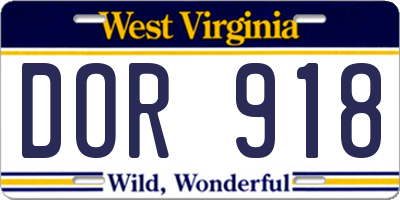 WV license plate DOR918