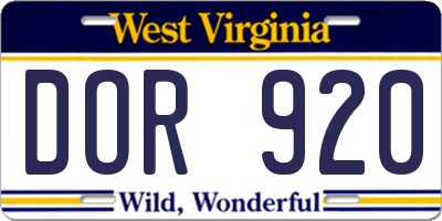 WV license plate DOR920