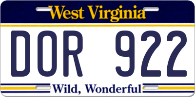 WV license plate DOR922