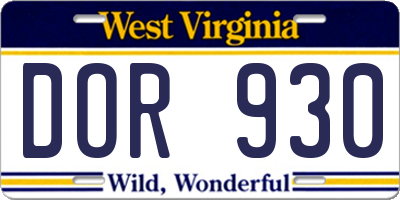 WV license plate DOR930