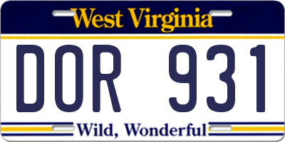 WV license plate DOR931