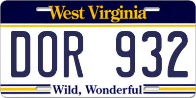 WV license plate DOR932
