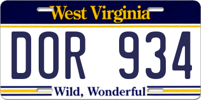 WV license plate DOR934